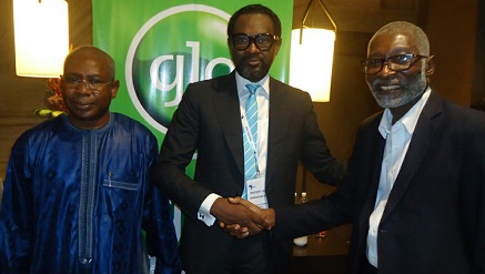 Glo WACREN Pic: (L-r) Dr. Boubakar Barry, CEO WACREN, Mr. Folu Aderibigbe, Enterprise Group Commercial Coordinator, Globacom and Prof. Nii Narku Quaynor, Chairman of the Board, WACREN, at the annual conference of the West and Central African Research and Educational Network (WACREN), sponsored by Globacom in Abidjan, Cote d’Ivoire,  recently.